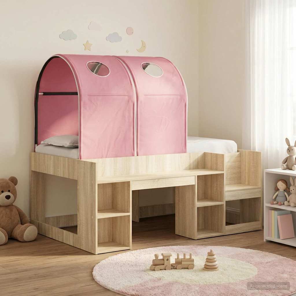 vidaXL Cama con Túnel 3 uds. Roble Sonoma y Rosa Madera de ingeniería