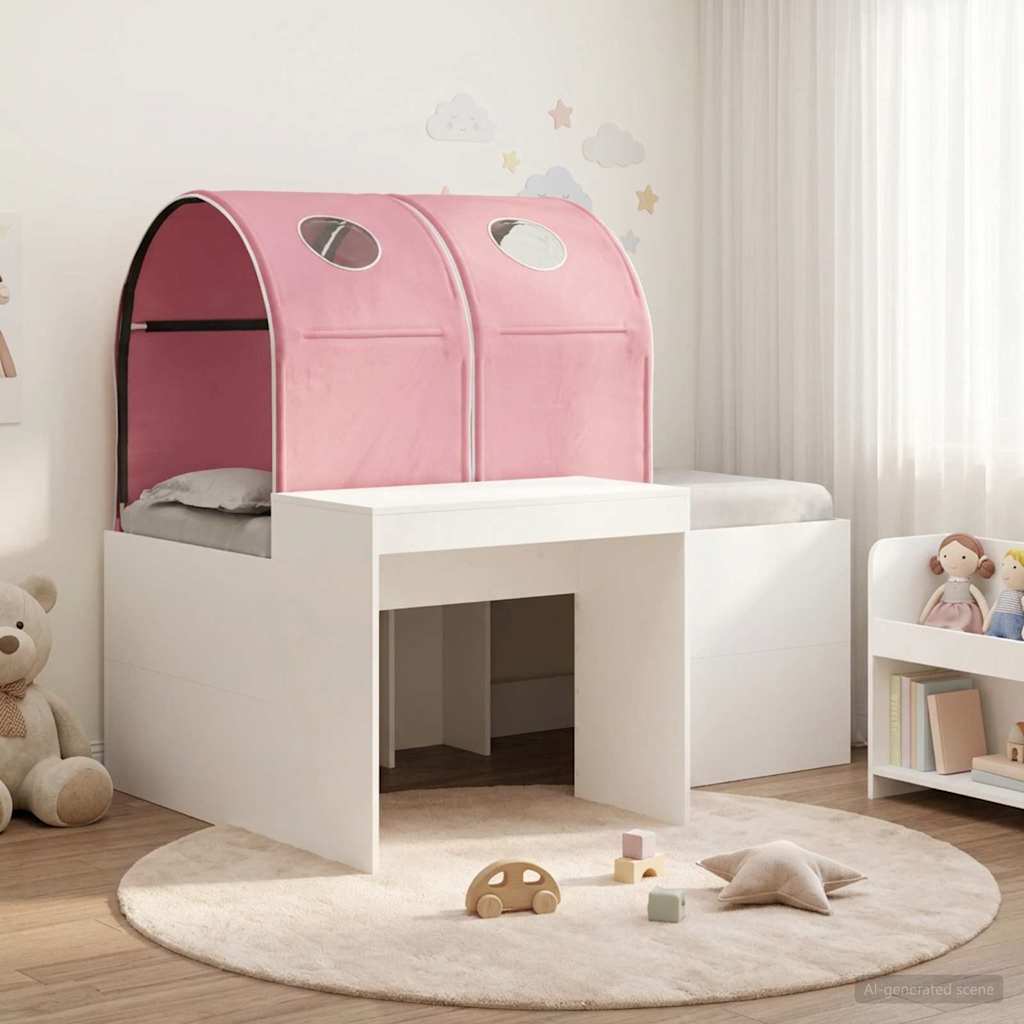 vidaXL Cama con Túnel 3 uds. Blanco y Rosa Madera de ingeniería