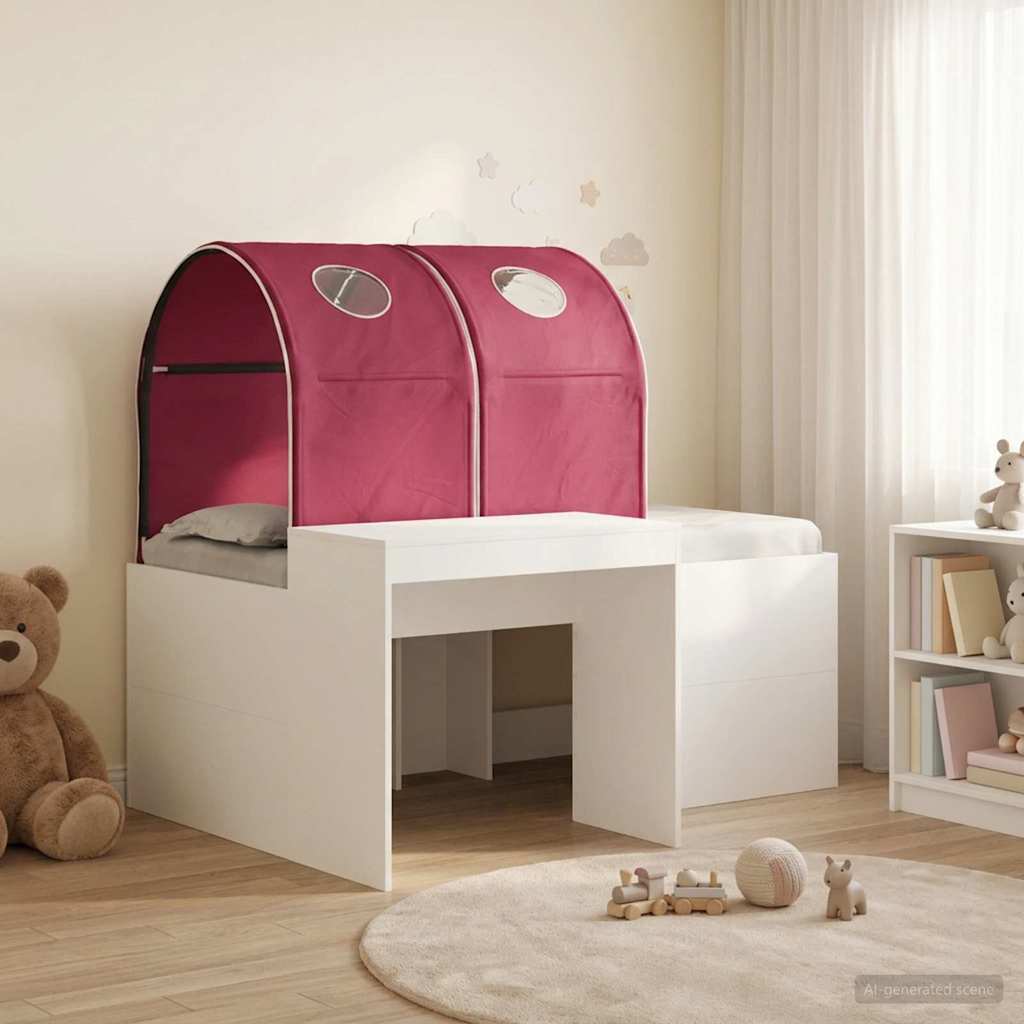 vidaXL Cama con Túnel 3 uds. Blanco y Rojo Madera de ingeniería