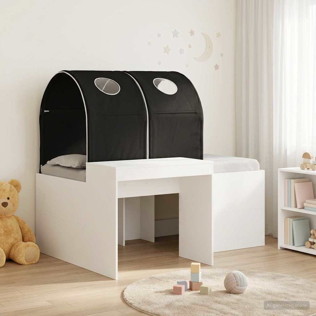 vidaXL Cama con Túnel 3 uds. Blanco y Negro Madera de ingeniería
