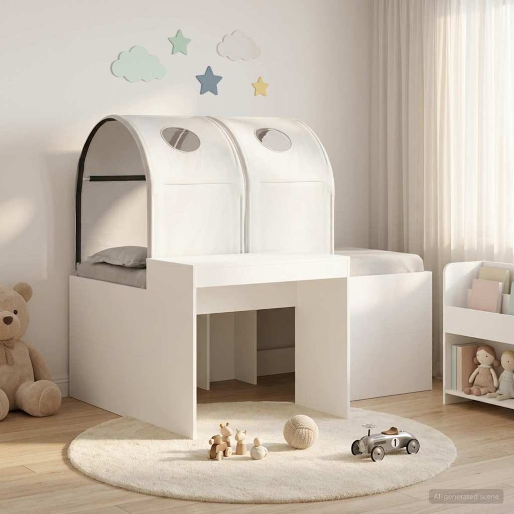 vidaXL Cama con Túnel 3 uds. Blanco Madera de ingeniería