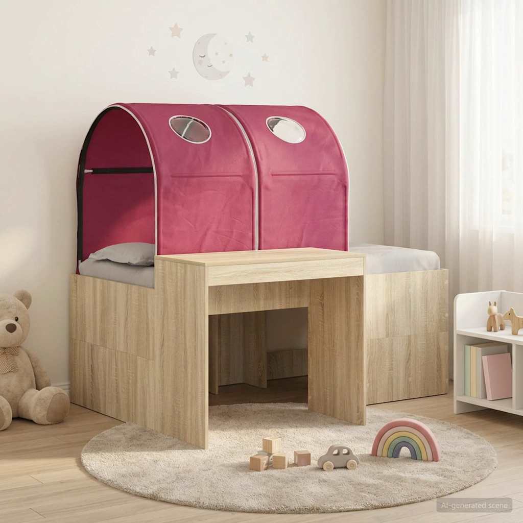 vidaXL Cama con Túnel 3 uds. Roble Sonoma y Rojo Madera de ingeniería