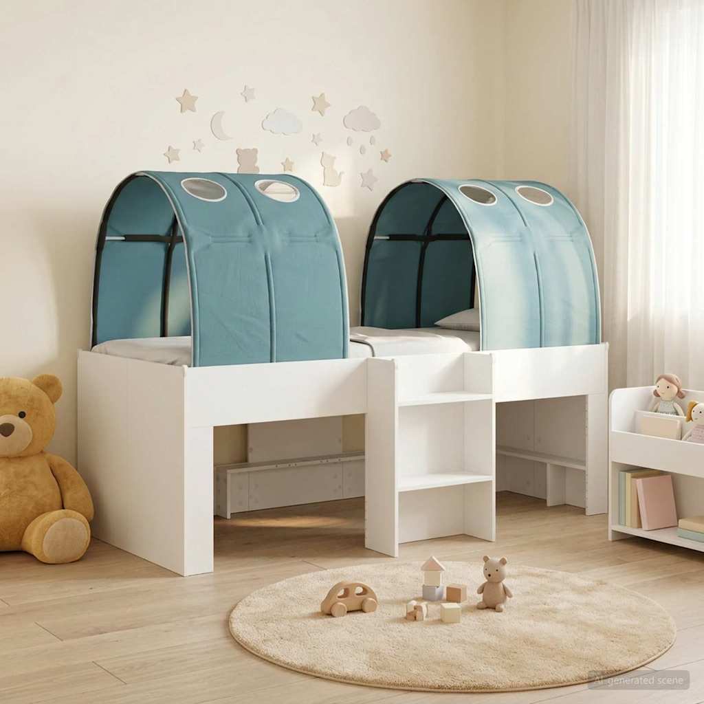 vidaXL Cama con Túnel 3 uds. Blanco y Azul Claro Madera de ingeniería