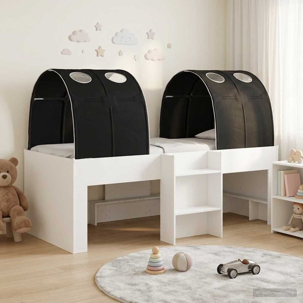 vidaXL Cama con Túnel 3 uds. Blanco y Negro Madera de ingeniería