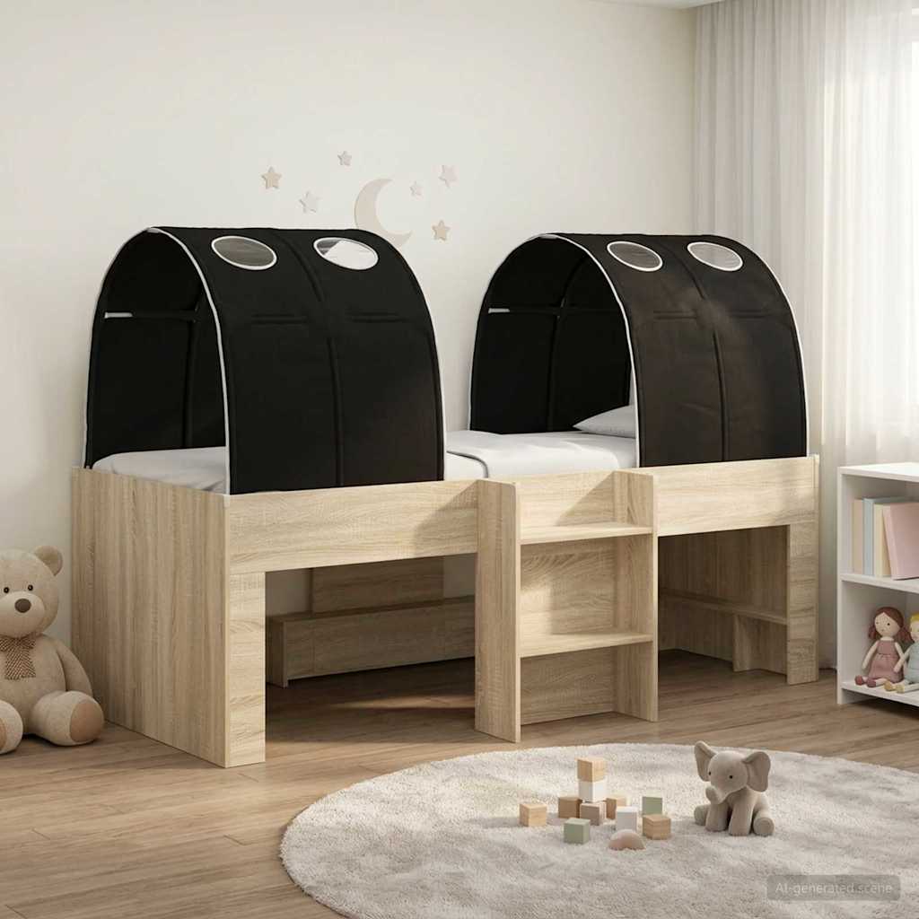 vidaXL Cama con Túnel 3 uds. Roble Sonoma y Negro Madera de ingeniería