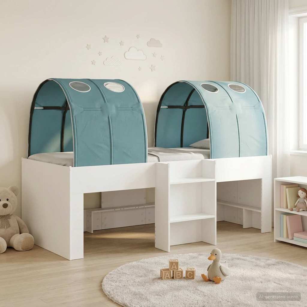 vidaXL Cama alta para niños con túnel 3 uds. Blanco y Azul Claro