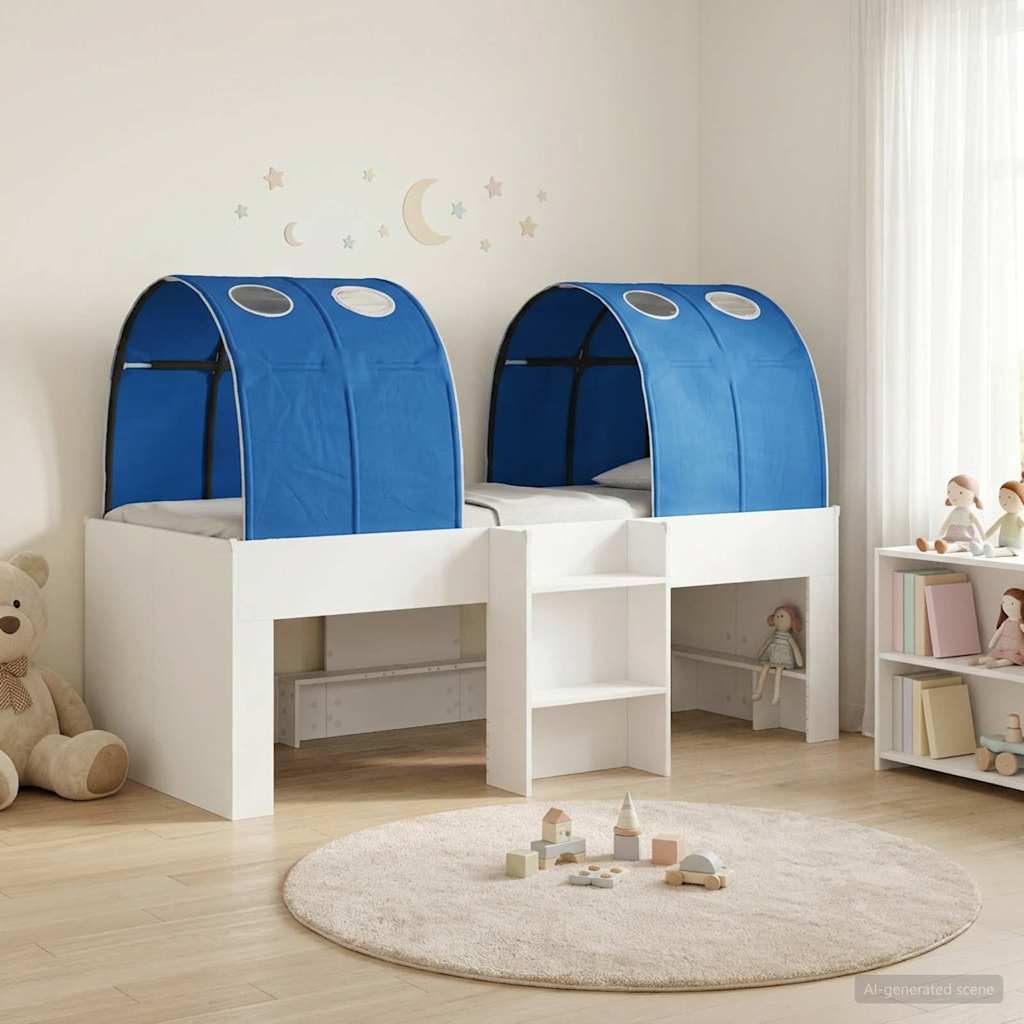 vidaXL Cama alta para niños con túnel 3 uds. Blanco y Azul