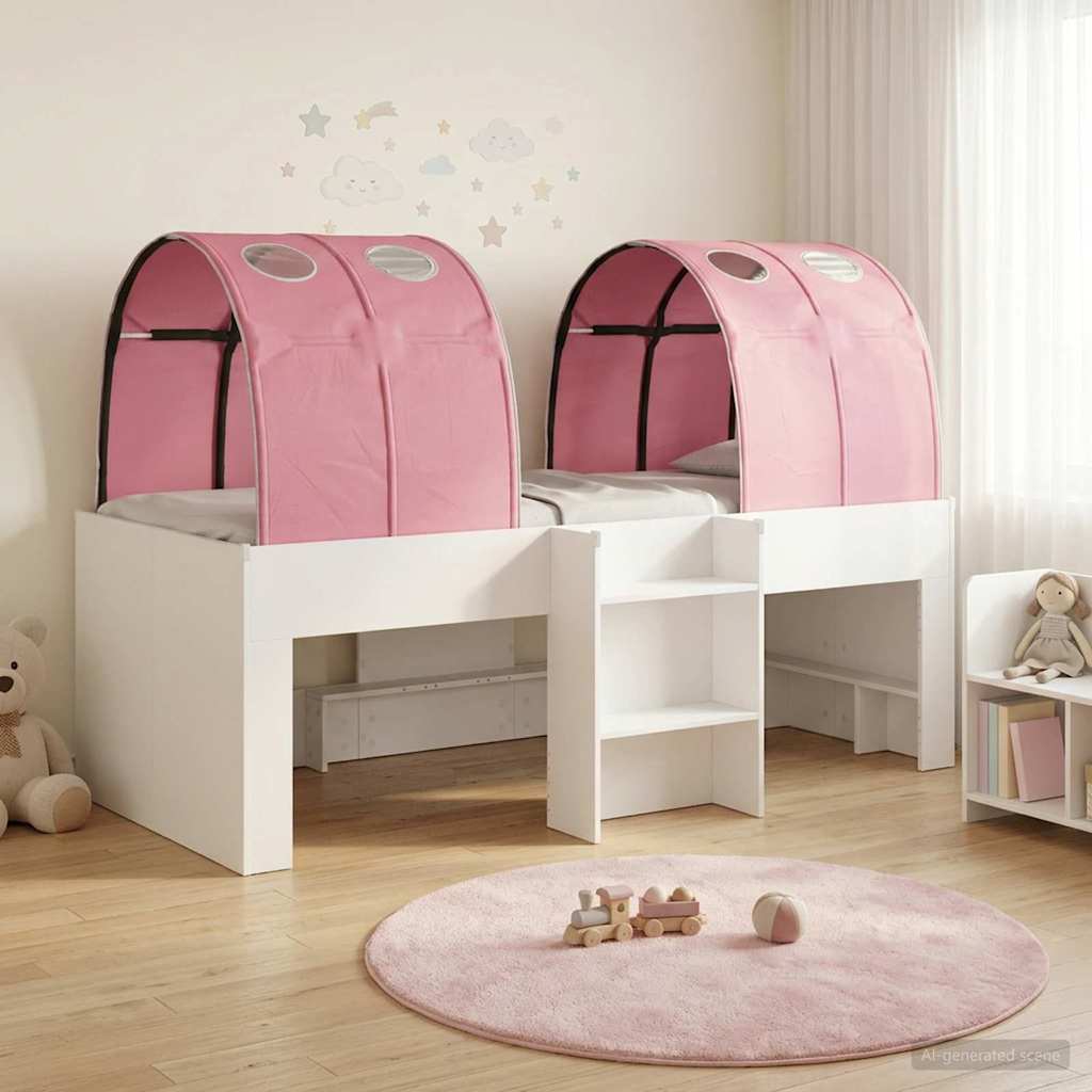 vidaXL Cama alta para niños con túnel 3 uds. Blanco y Rosa