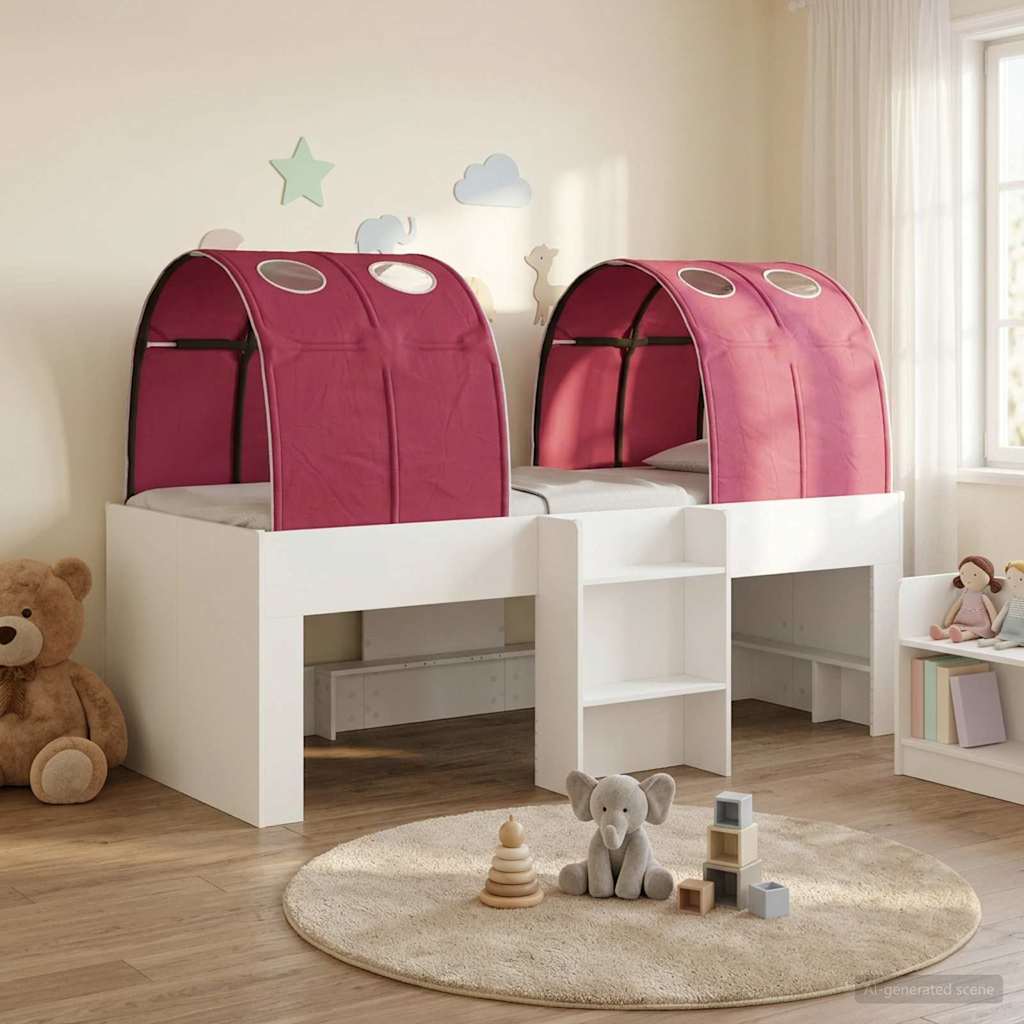 vidaXL Cama alta para niños con túnel 3 uds. Blanco y Rojo