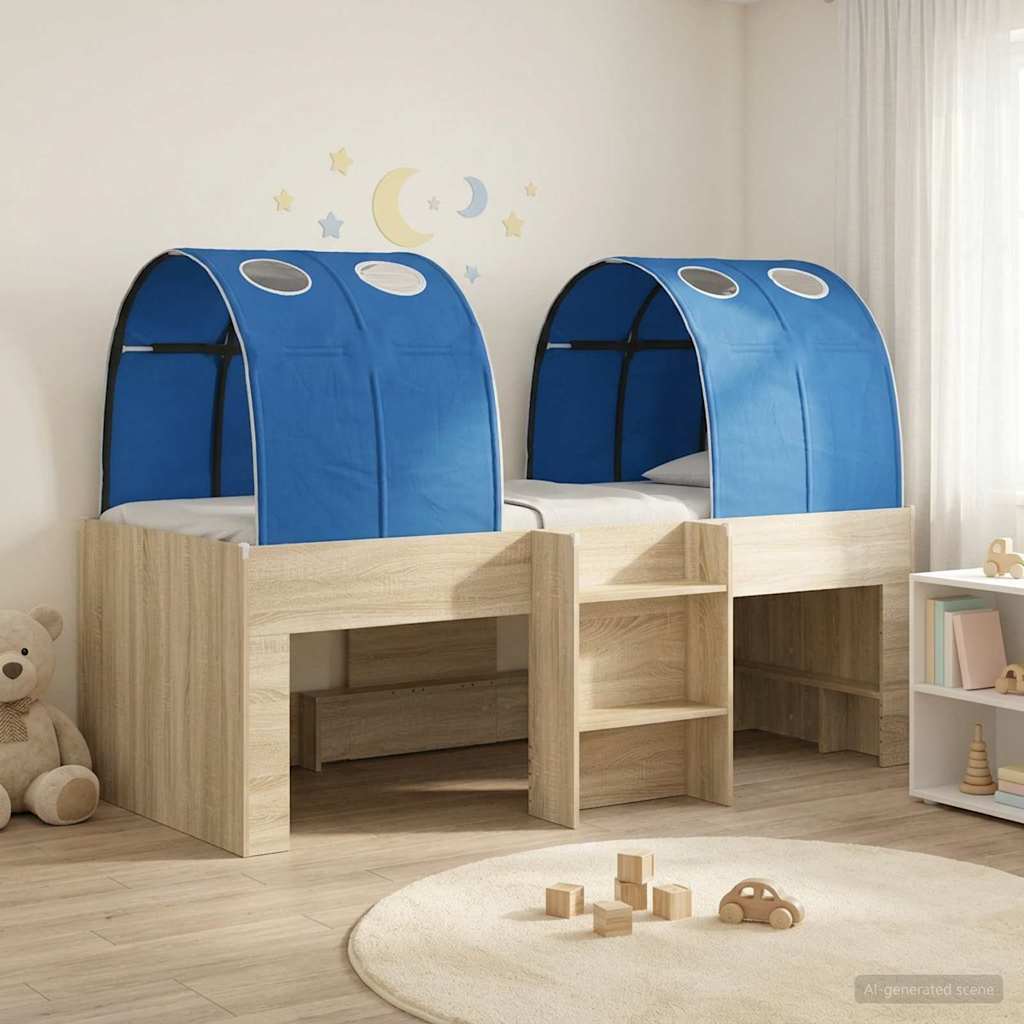 vidaXL Cama alta para niños con túnel 3 uds. Roble Sonoma y Azul