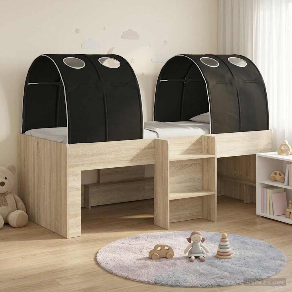 vidaXL Cama alta para niños con túnel 3 uds. Roble Sonoma y Negro