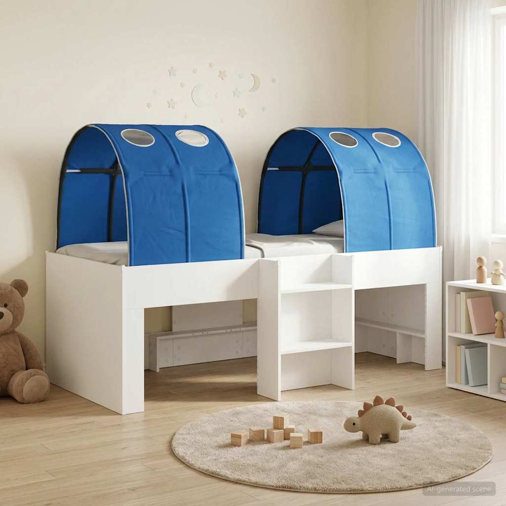 vidaXL Cama con Túnel 3 uds. Blanco y Azul Madera de ingeniería