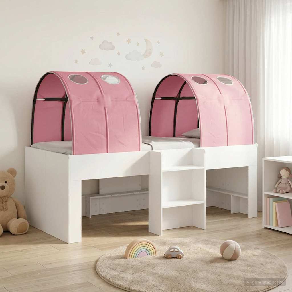 vidaXL Cama con Túnel 3 uds. Blanco y Rosa Madera de ingeniería