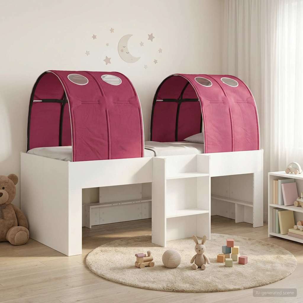 vidaXL Cama con Túnel 3 uds. Blanco y Rojo Madera de ingeniería
