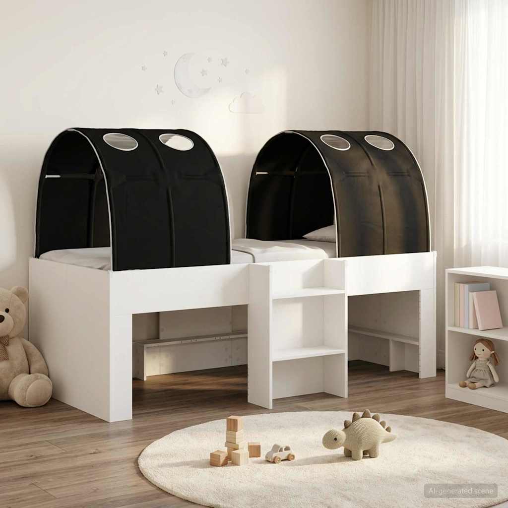 vidaXL Cama con Túnel 3 uds. Blanco y Negro Madera de ingeniería