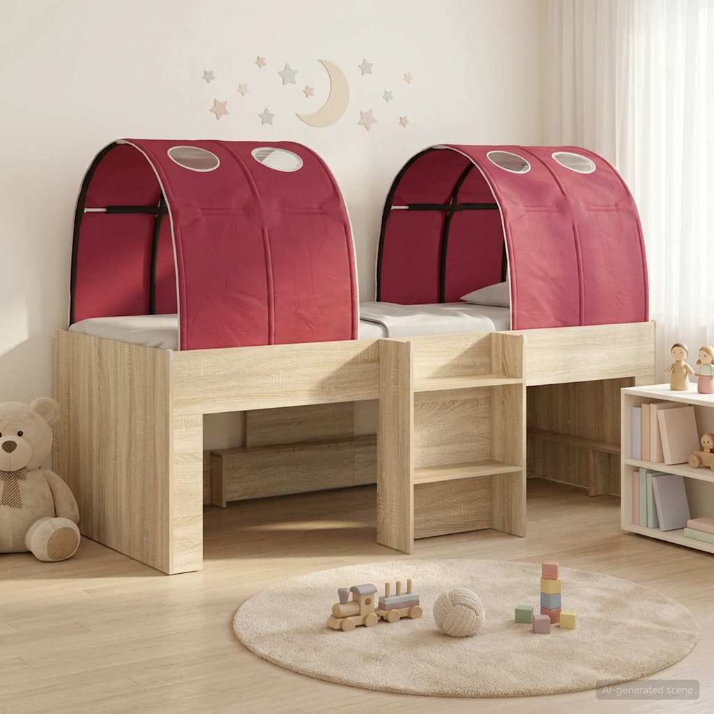 vidaXL Cama con Túnel 3 uds. Roble Sonoma y Rojo Madera de ingeniería