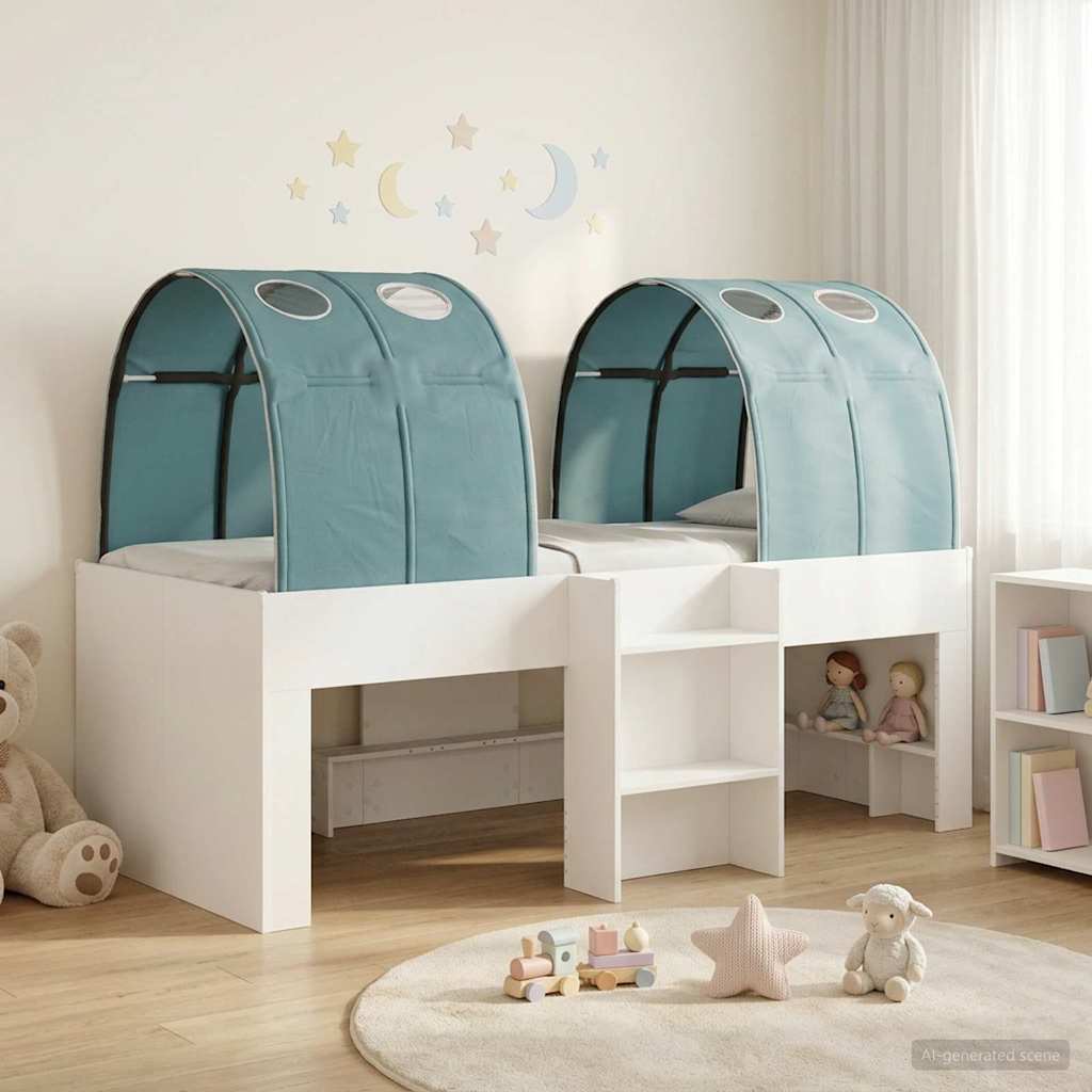 vidaXL Cama con Túnel 3 uds. Blanco y Azul Claro Madera de ingeniería