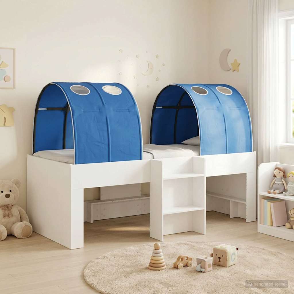 vidaXL Cama con Túnel 3 uds. Blanco y Azul Madera de ingeniería