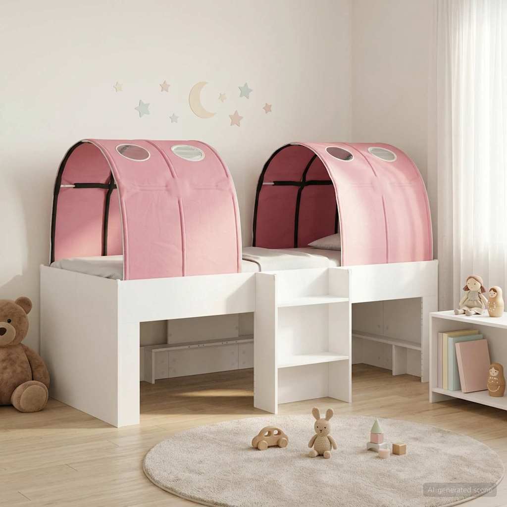 vidaXL Cama con Túnel 3 uds. Blanco y Rosa Madera de ingeniería