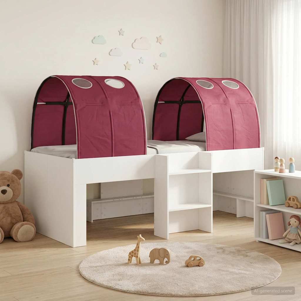 vidaXL Cama con Túnel 3 uds. Blanco y Rojo Madera de ingeniería