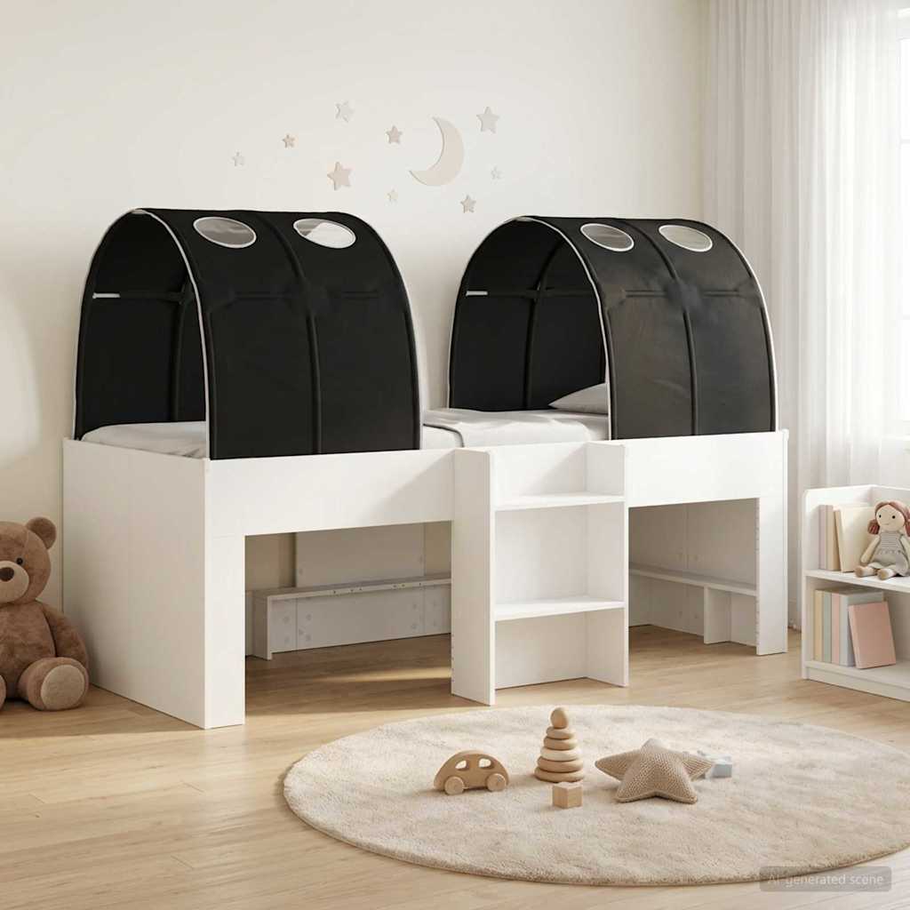 vidaXL Cama con Túnel 4 uds. Blanco y Negro Madera de ingeniería