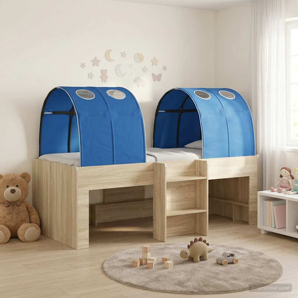 vidaXL Cama con Túnel 3 uds. Roble Sonoma y Azul Madera de ingeniería