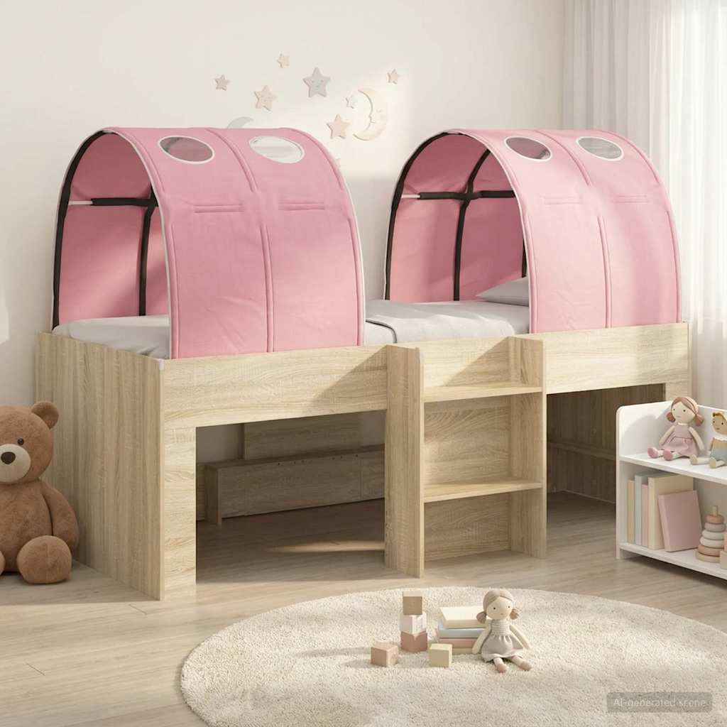 vidaXL Cama con Túnel 3 uds. Roble Sonoma y Rosa Madera de ingeniería
