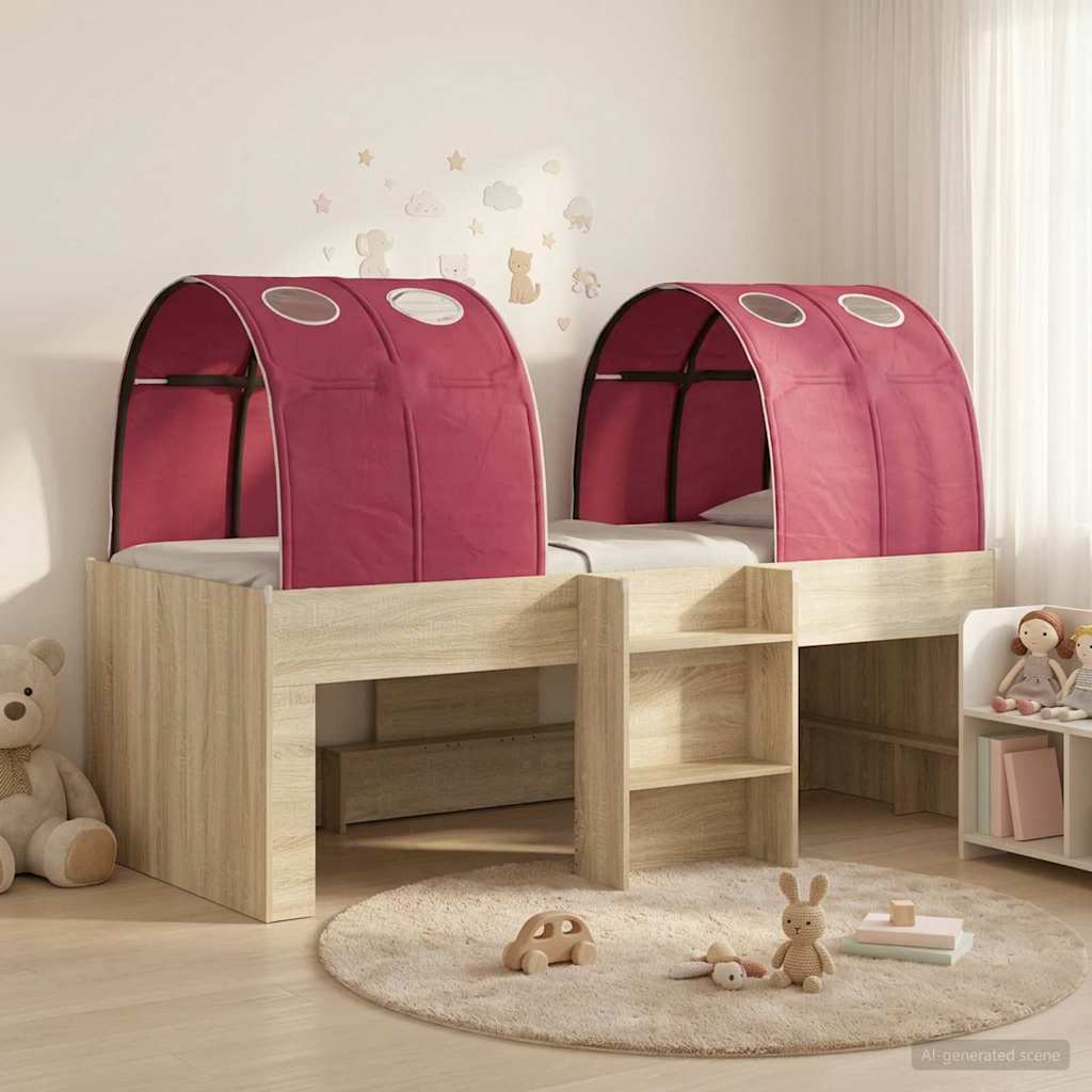 vidaXL Cama con Túnel 3 uds. Roble Sonoma y Rojo Madera de ingeniería