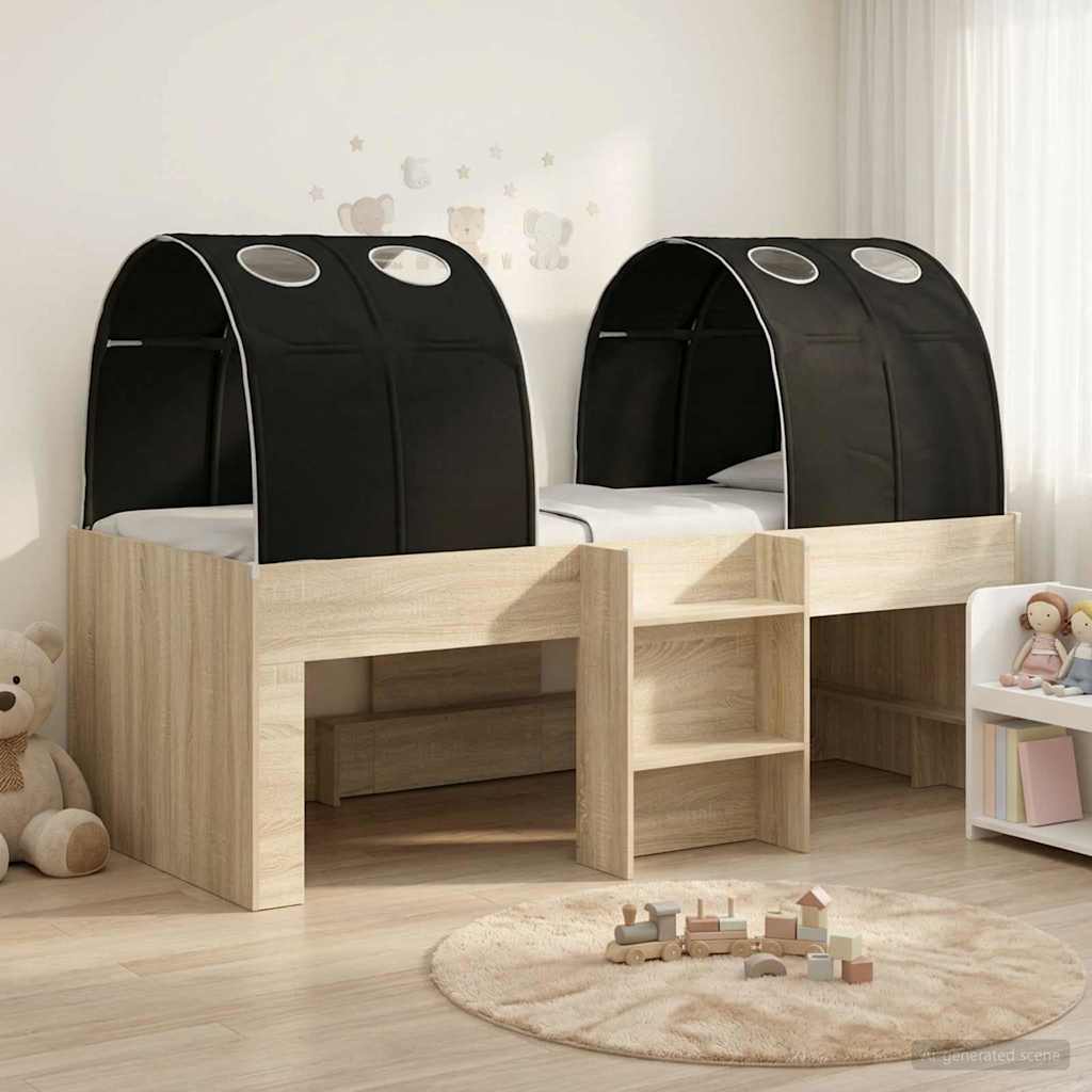 vidaXL Cama con Túnel 3 uds. Roble Sonoma y Negro Madera de ingeniería