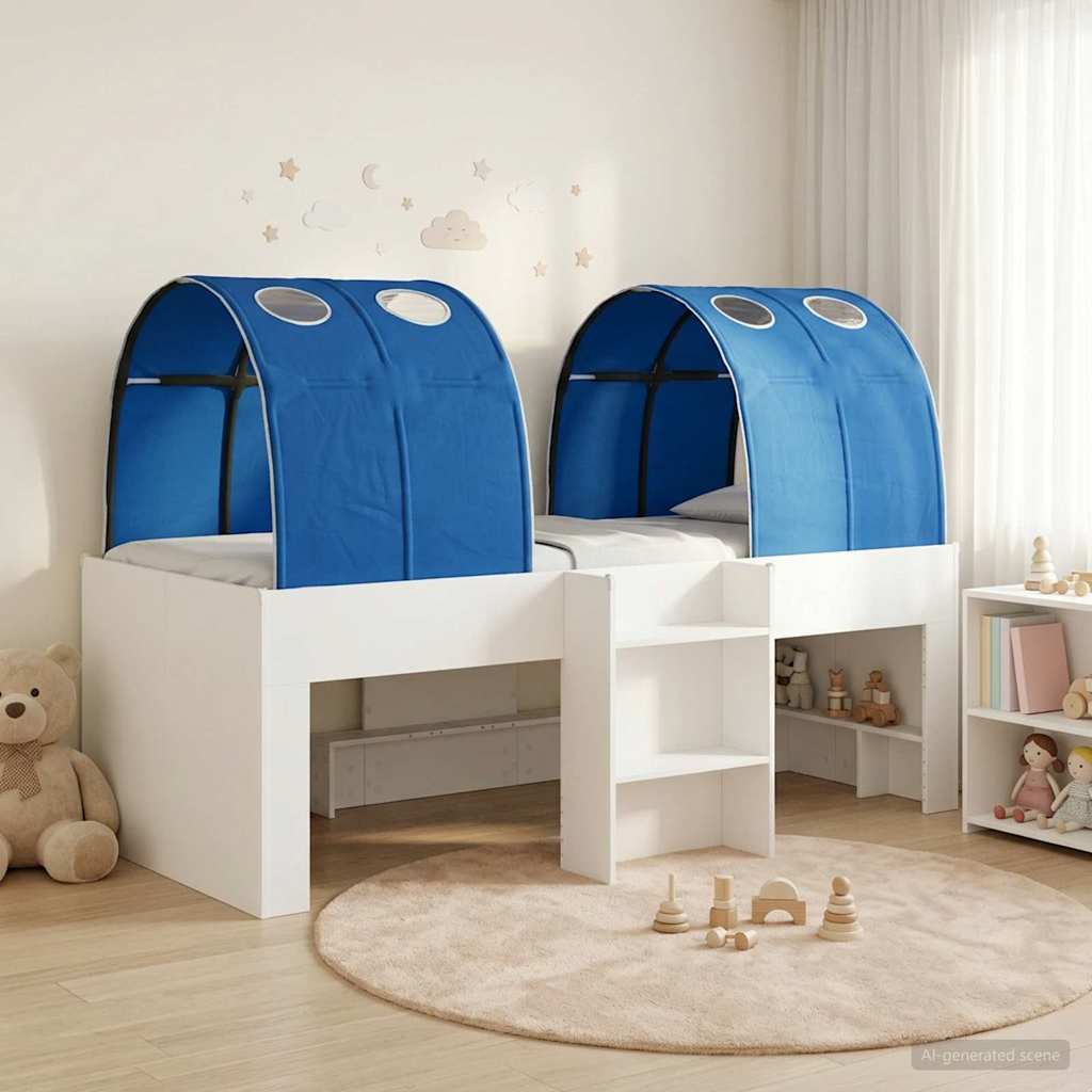 vidaXL Cama con Túnel 3 uds. Blanco y Azul Madera de ingeniería