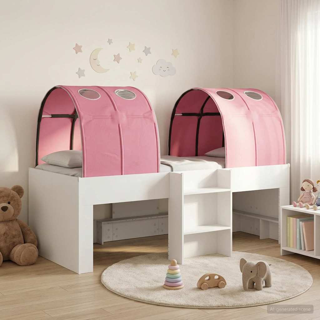 vidaXL Cama con Túnel 3 uds. Blanco y Rosa Madera de ingeniería