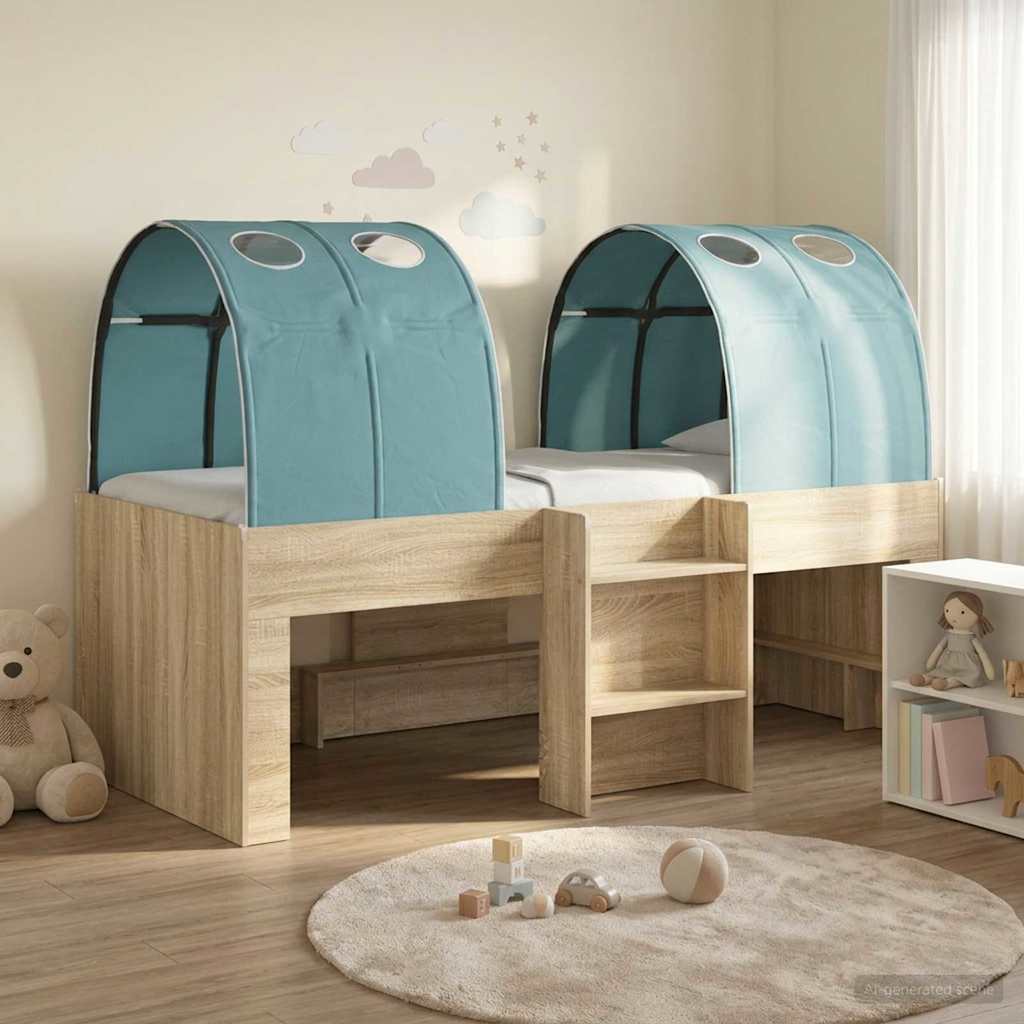 vidaXL Cama con Túnel 3 uds. Sonoma y Azul Claro Madera de ingeniería