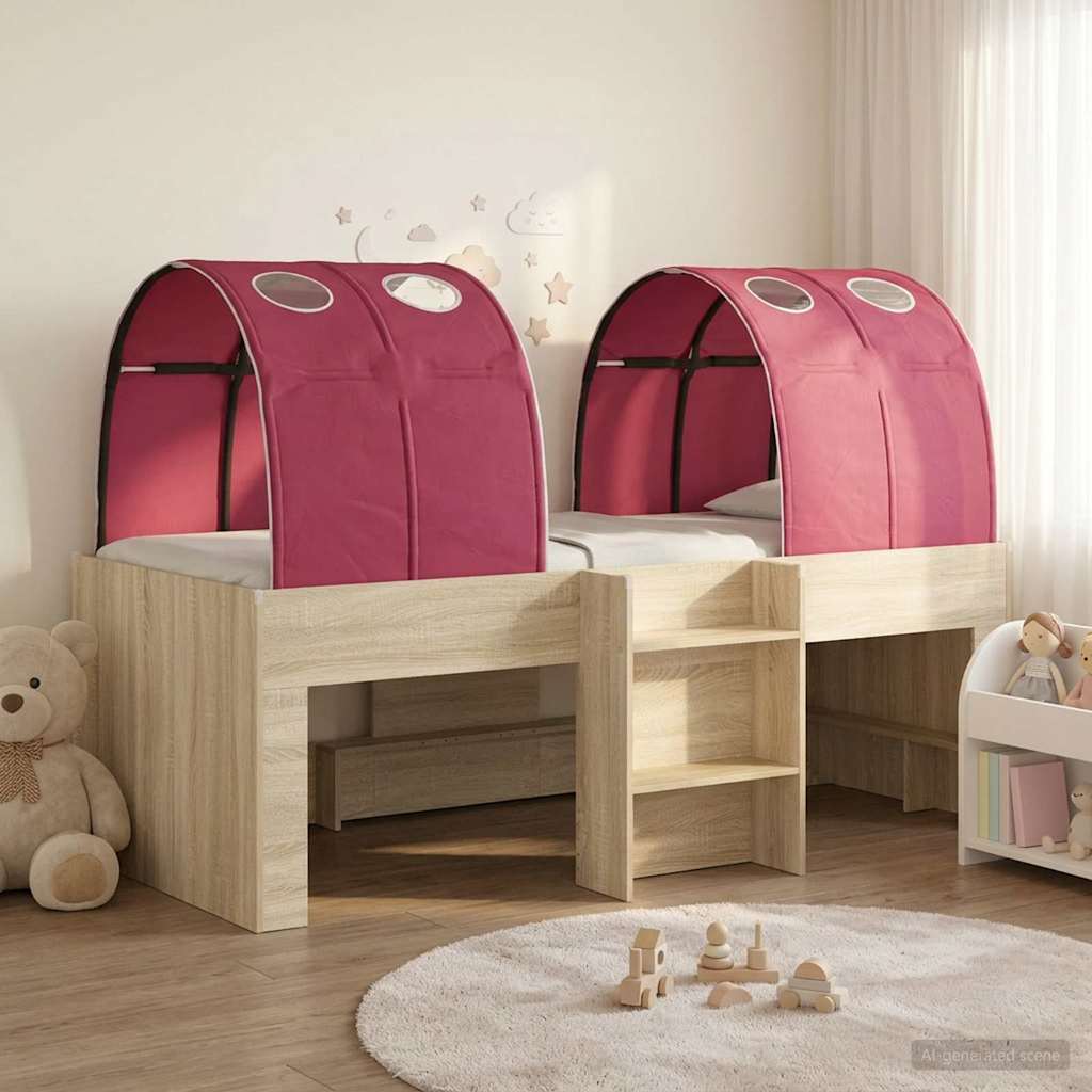 vidaXL Cama con Túnel 3 uds. Sonoma y Rojo Madera de ingeniería