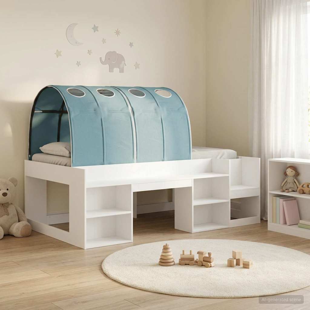 vidaXL Cama con Túnel 3 uds. Blanco y Azul Claro Madera de ingeniería