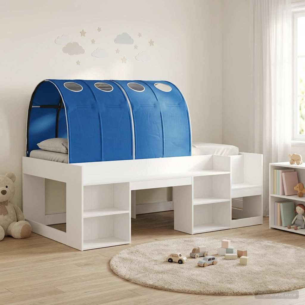 vidaXL Cama con Túnel 3 uds. Blanco y Azul Madera de ingeniería