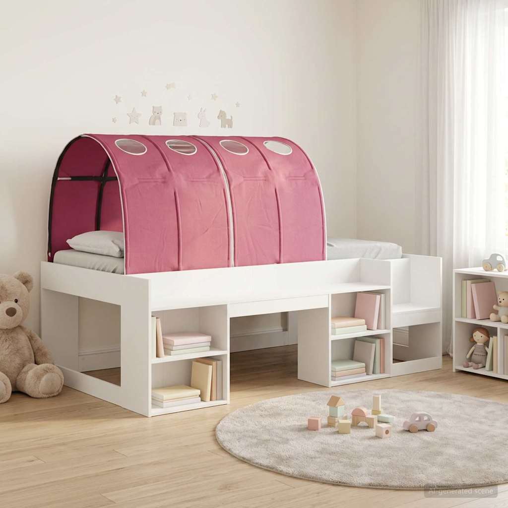 vidaXL Cama con Túnel 3 uds. Blanco y Rojo Madera de ingeniería