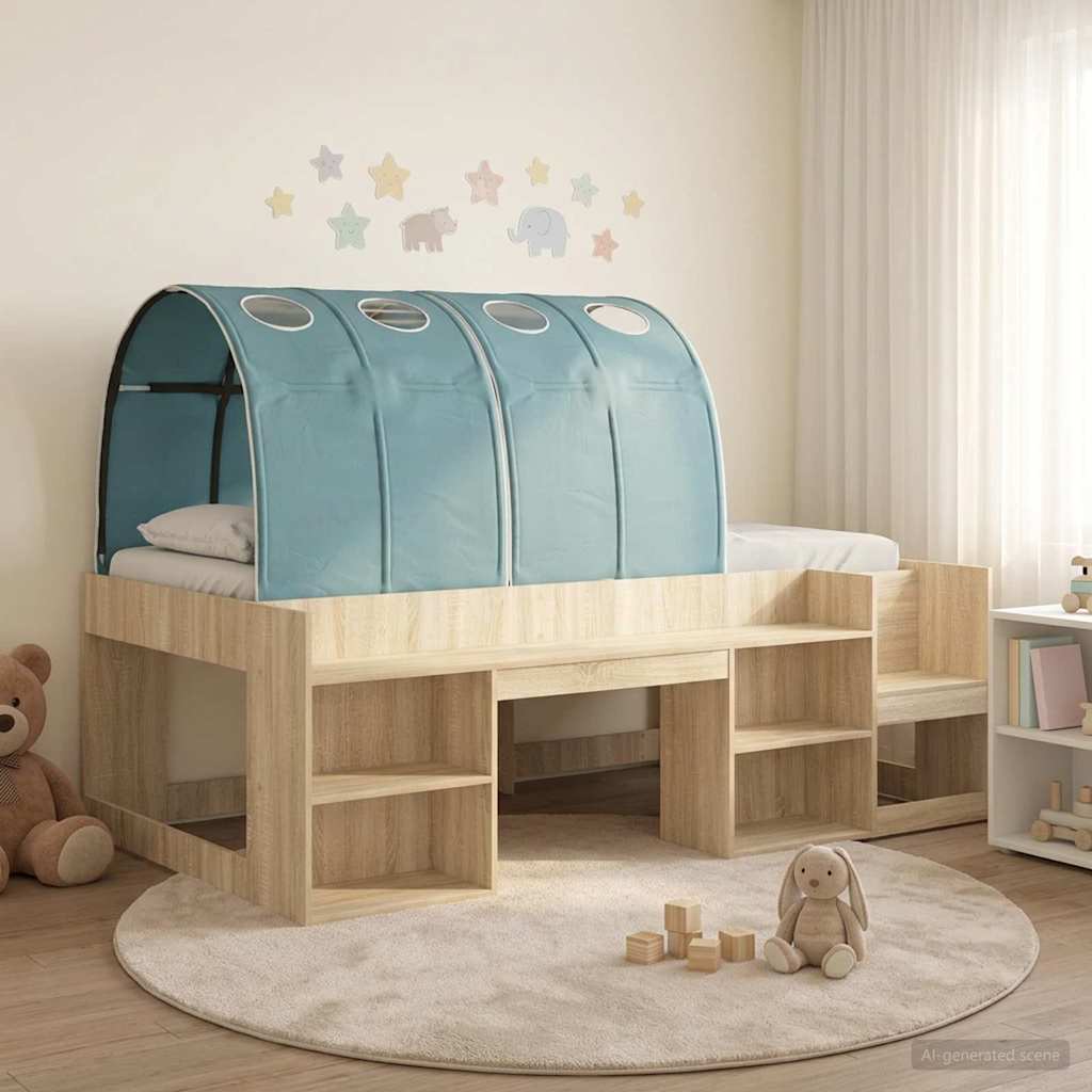 vidaXL Cama con Túnel con estante 3 uds. Roble Sonoma y Azul Claro