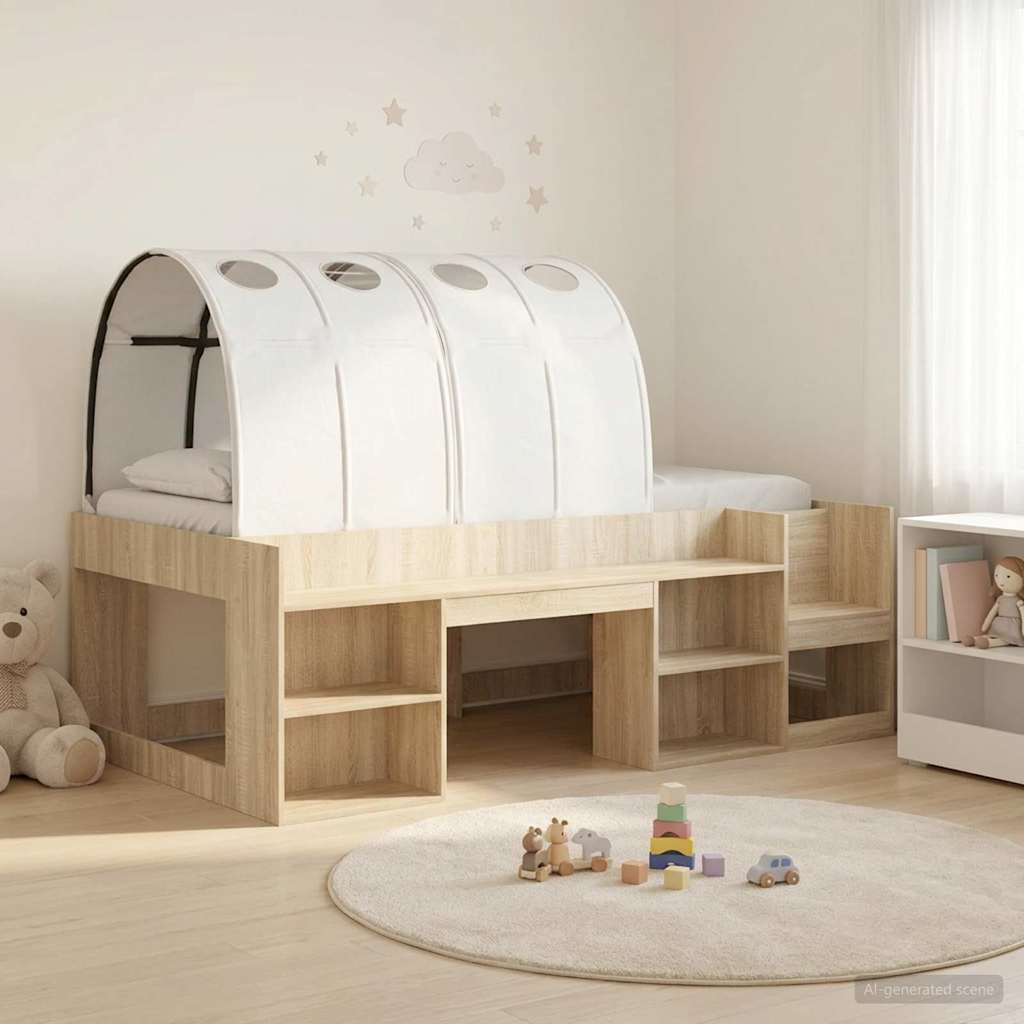 vidaXL Cama con Túnel con estante 3 uds. Roble Sonoma y blanco