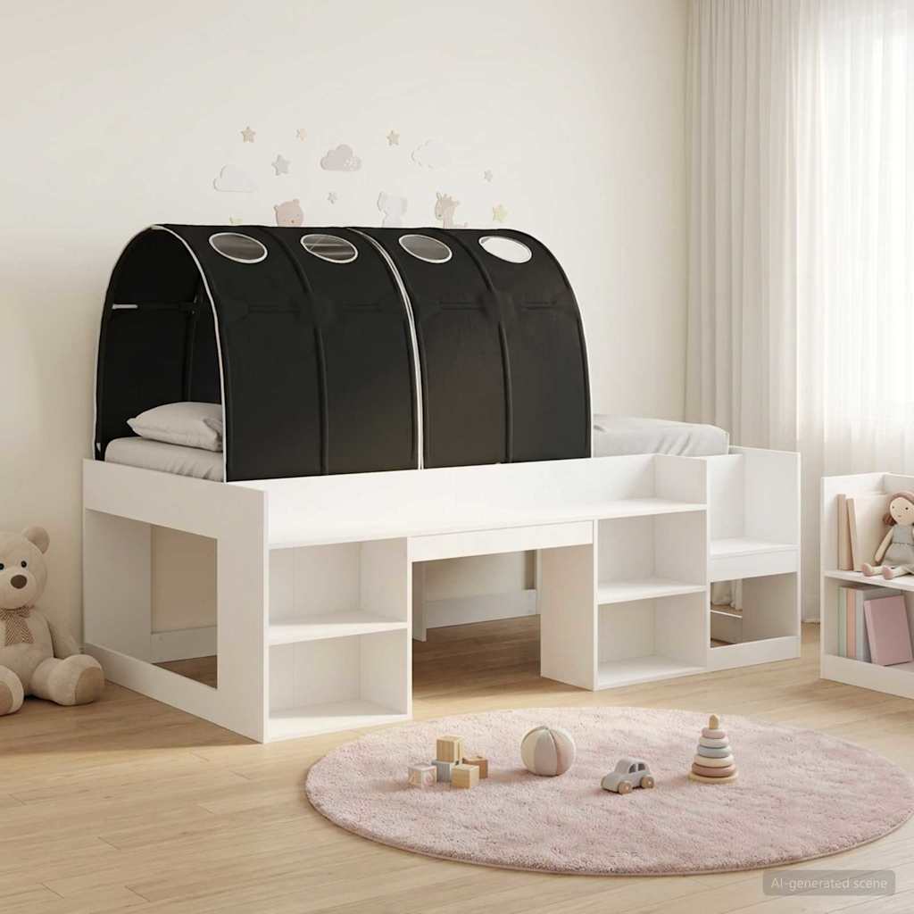 vidaXL Estructura de Cama con Barandas de Cama 3 uds. Blanco y Negro