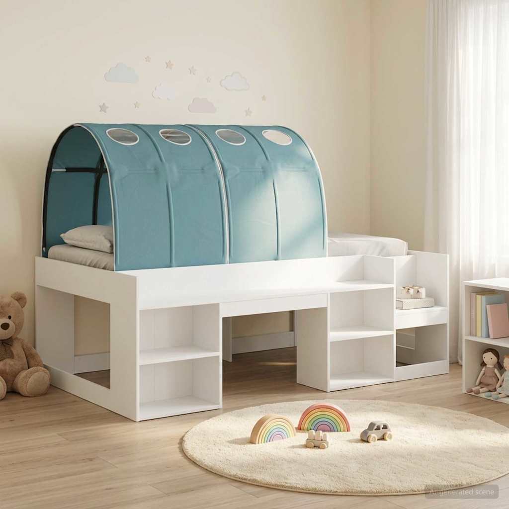 vidaXL Cama con túnel 3 uds. Blanco y Azul Claro Madera de ingeniería
