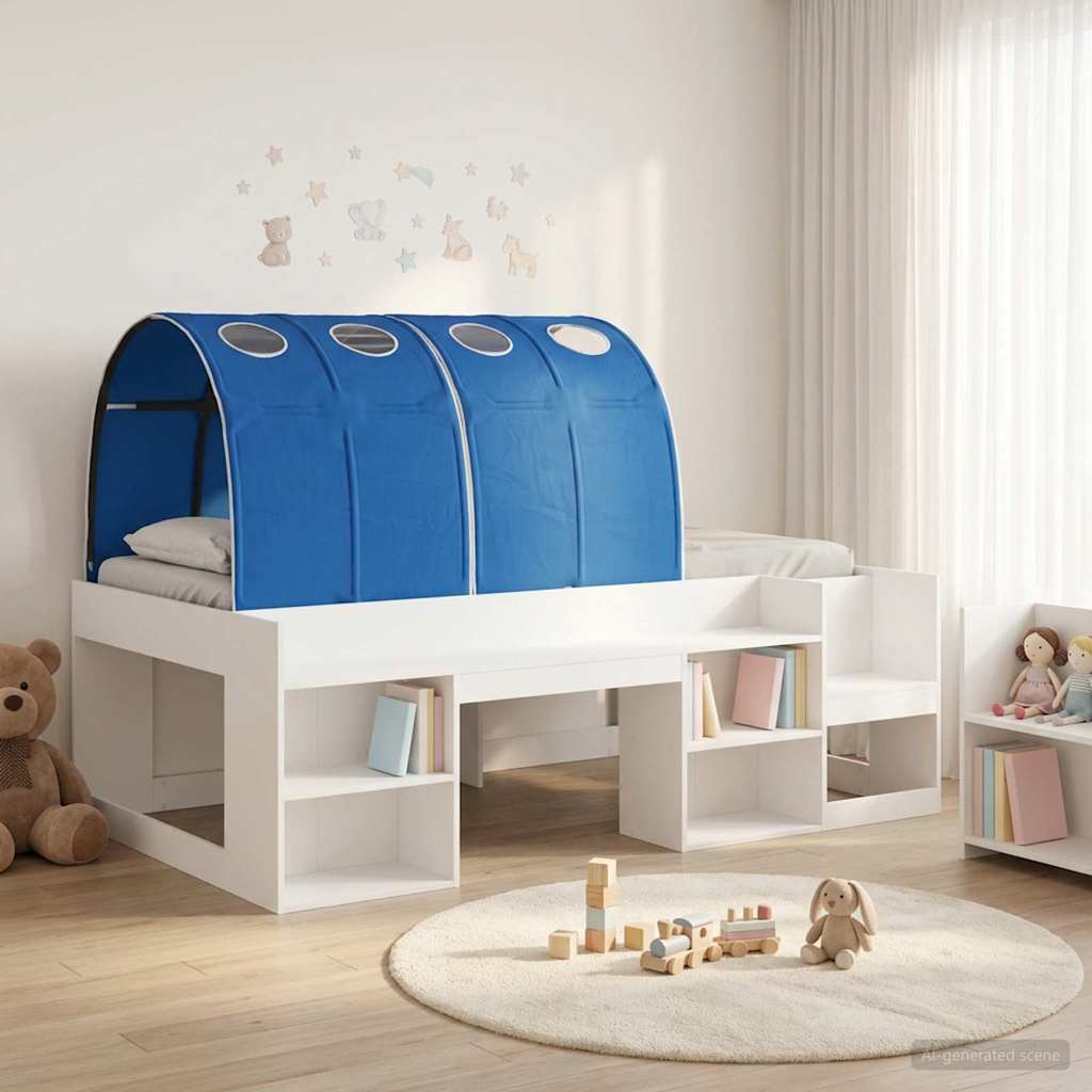 vidaXL Cama con túnel 3 uds. Blanco y Azul Madera de ingeniería