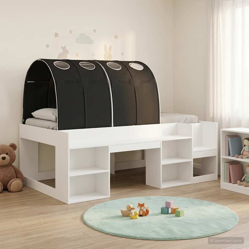 vidaXL Cama con túnel 3 uds. Blanco y Negro Madera de ingeniería