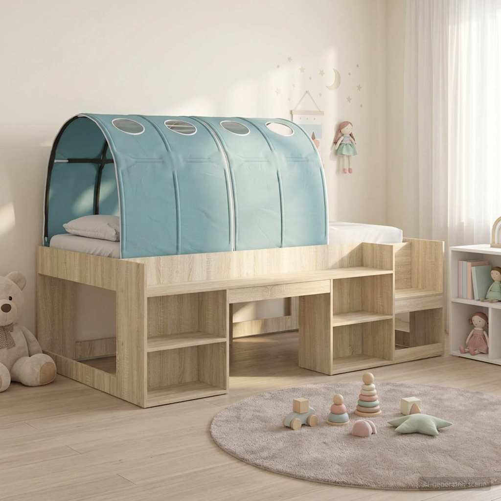 vidaXL Cama con túnel con estante 3 uds. Roble Sonoma y Azul Claro