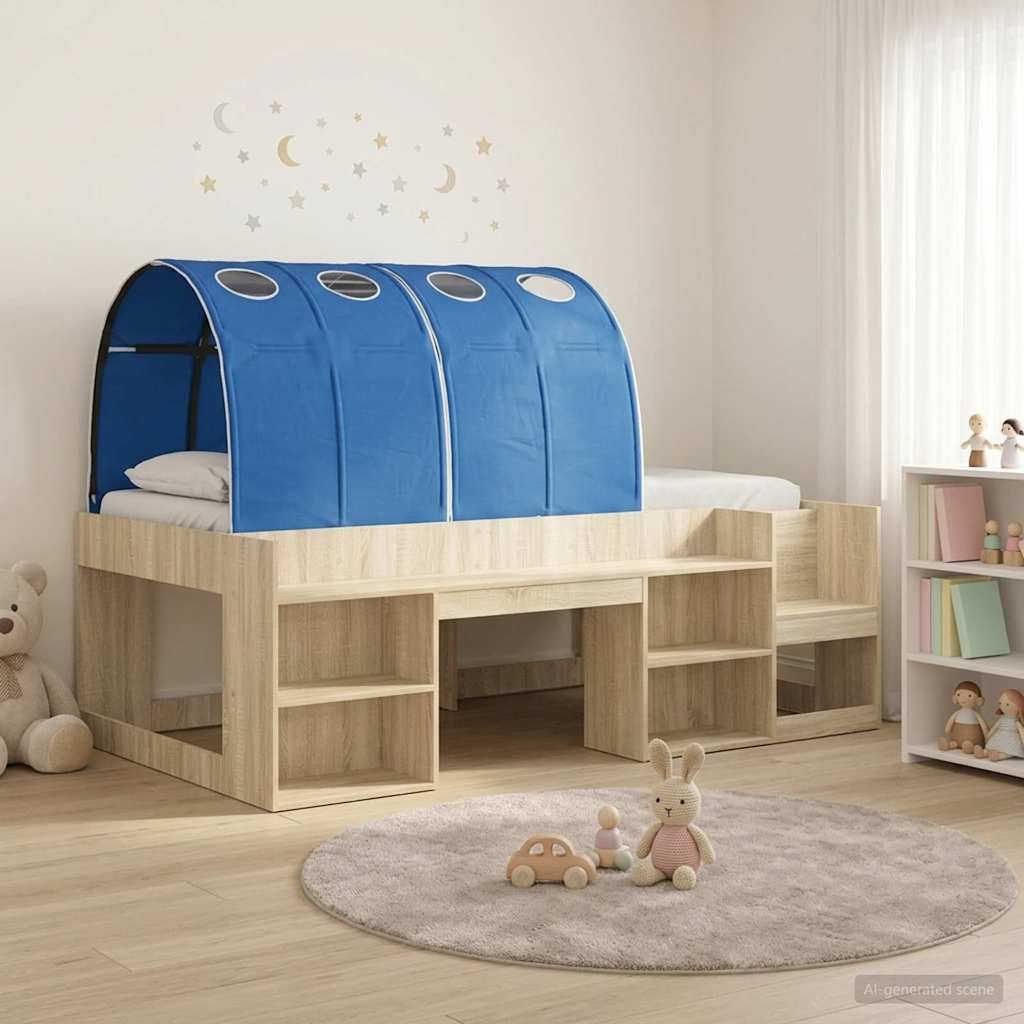 vidaXL Cama con túnel 3 uds. Roble Sonoma y Azul Madera de ingeniería