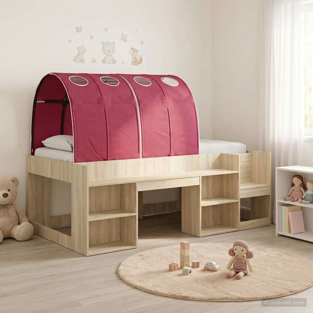 vidaXL Cama con túnel 3 uds. Roble Sonoma y Rojo Madera de ingeniería
