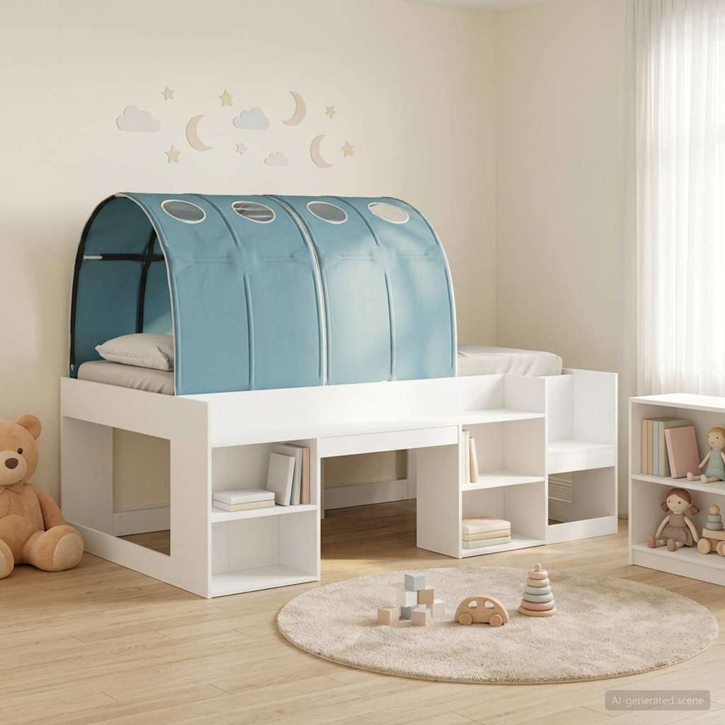 vidaXL Cama con túnel 3 uds. Blanco y Azul Claro Madera de ingeniería