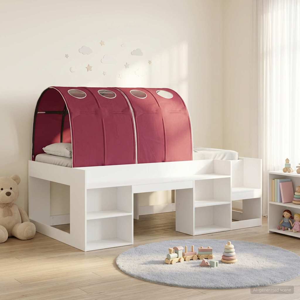 vidaXL Cama con túnel 3 uds. Blanco y Rojo Madera de ingeniería