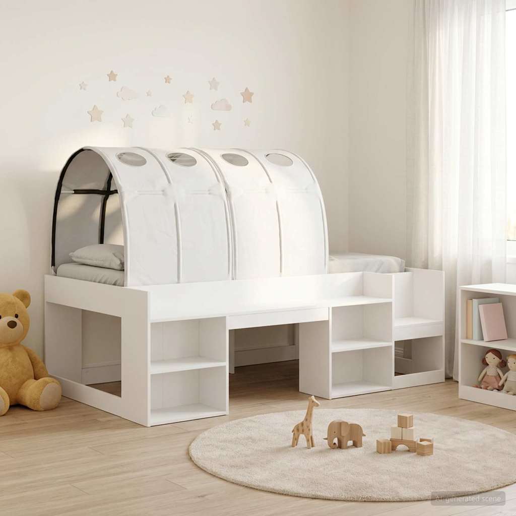 vidaXL Cama con túnel con estante 3 uds. Blanco Madera de ingeniería