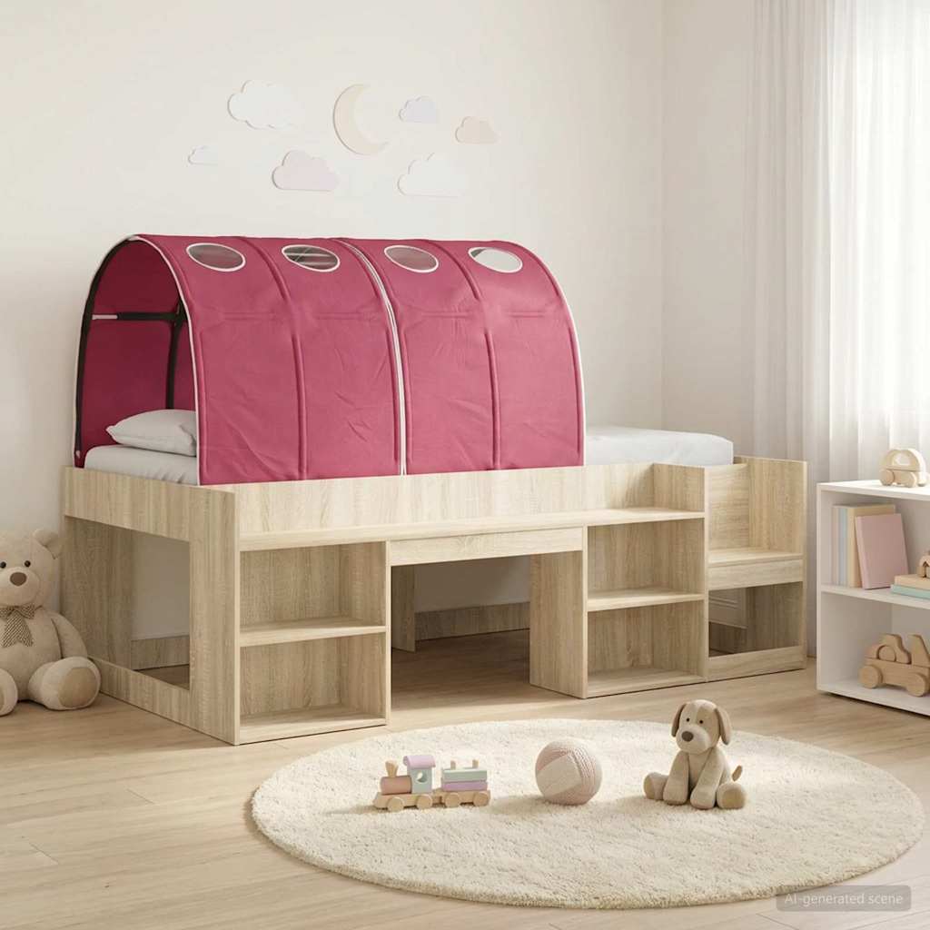 vidaXL Cama con túnel 3 uds. Roble Sonoma y Rojo Madera de ingeniería