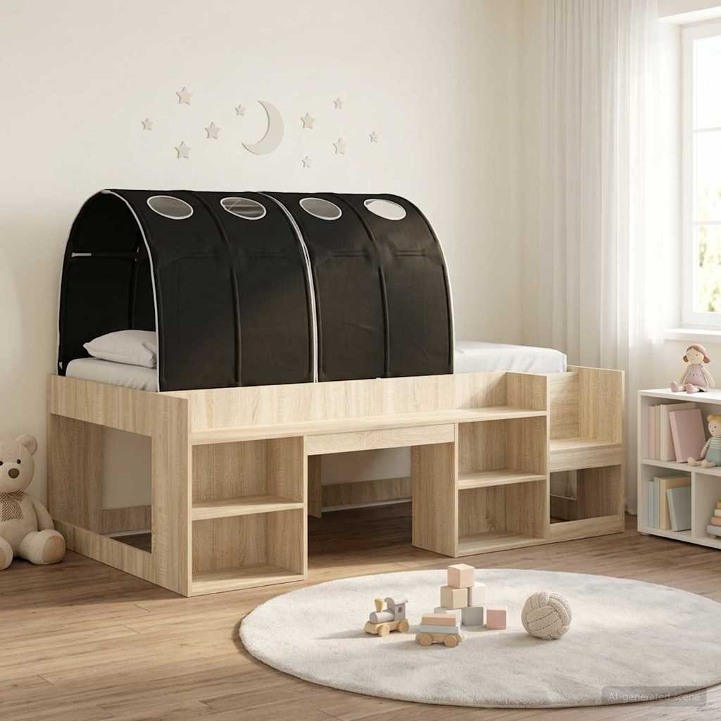 vidaXL Cama con túnel 3 uds. Roble Sonoma y Negro Madera de ingeniería